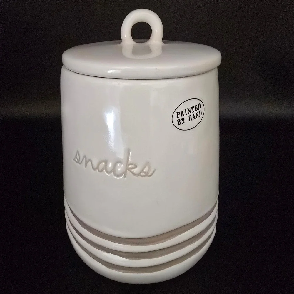 Rae Dunn Artisan Collection‎ Snacks Hand Painted Ceramic Treat Jar with Lid